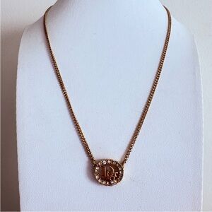 Authentic ©️DIOR Oblique Gold Tone Rhinestone Necklace -Missing Stone!